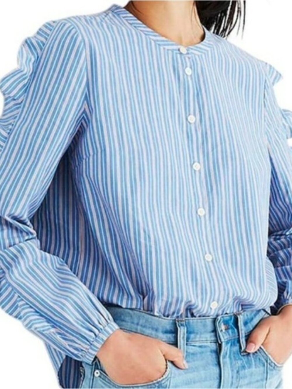 Madewell Striped Frill-Sleeve Shirt Blouse Spring Womens Large